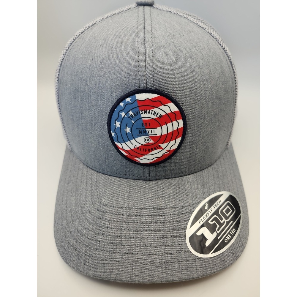 TravisMathew Snapback Gray Mesh Back Adjustable Breathable Men's Hat USA Flag